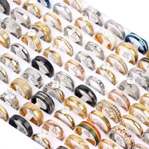 juanmaojuan 36Pcs Fashion Stainless Steel Rhinestone Band Rings For Women Men Mix Style Party Jewelry No Fade Wholesale (Mix Size 6-12)