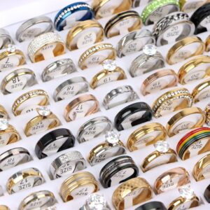 juanmaojuan 36Pcs Fashion Stainless Steel Rhinestone Band Rings For Women Men Mix Style Party Jewelry No Fade Wholesale (Mix Size 6-12)