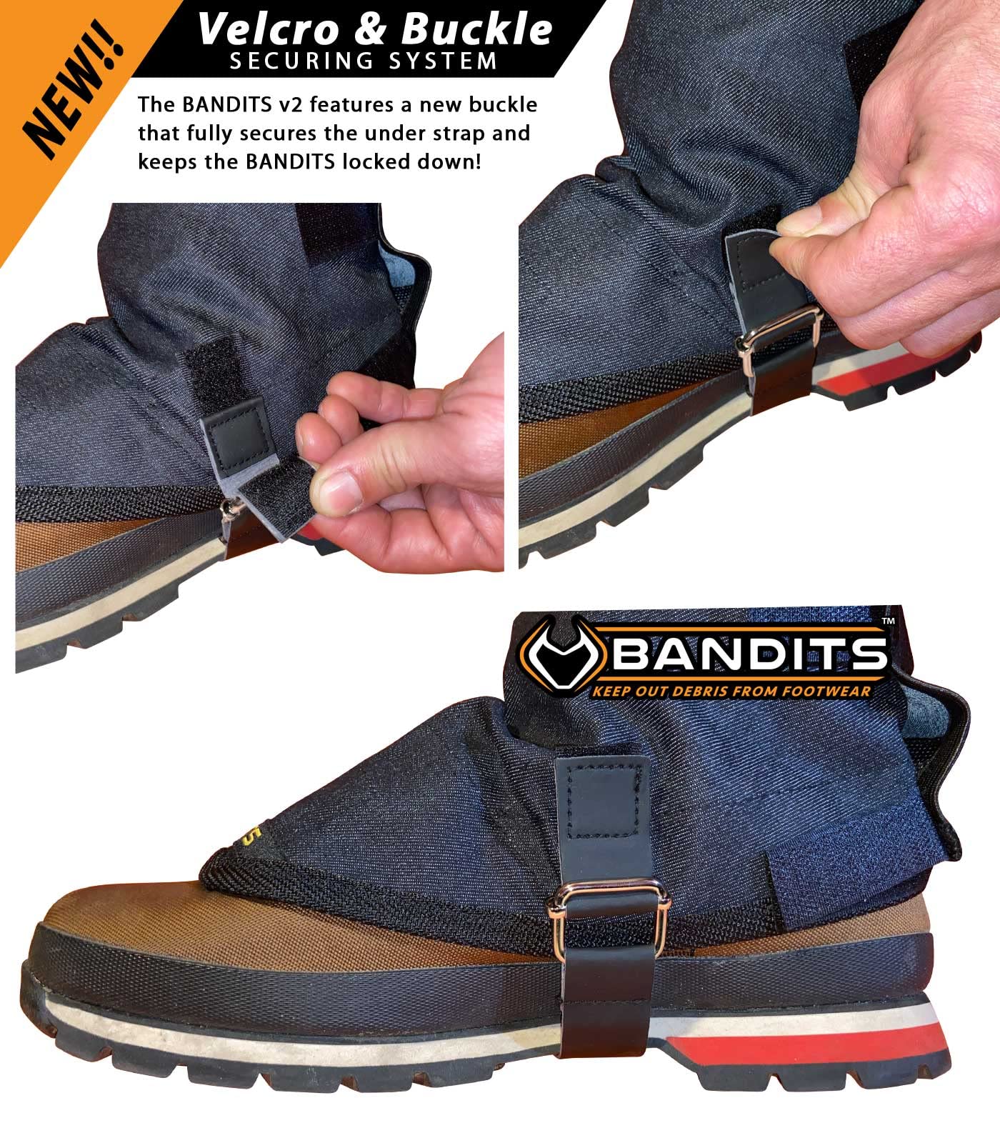 Bandits v2 - Gaiters for Hiking, Running, Landscaping, Construction and More - Fits Boots and Sneakers