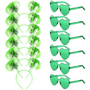 12 pcs st. patrick's day costume set green headband tinsel wrapped ponytails headbands rimless transparent heart glasses heart shape sunglasses for girls kids women men