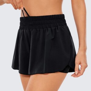 CRZ YOGA 2 in 1 Flowy Running Shorts for Women High Waisted Quick Dry Athletic Gym Lounge Workout Shorts Cute Tennis Skirts Black Medium