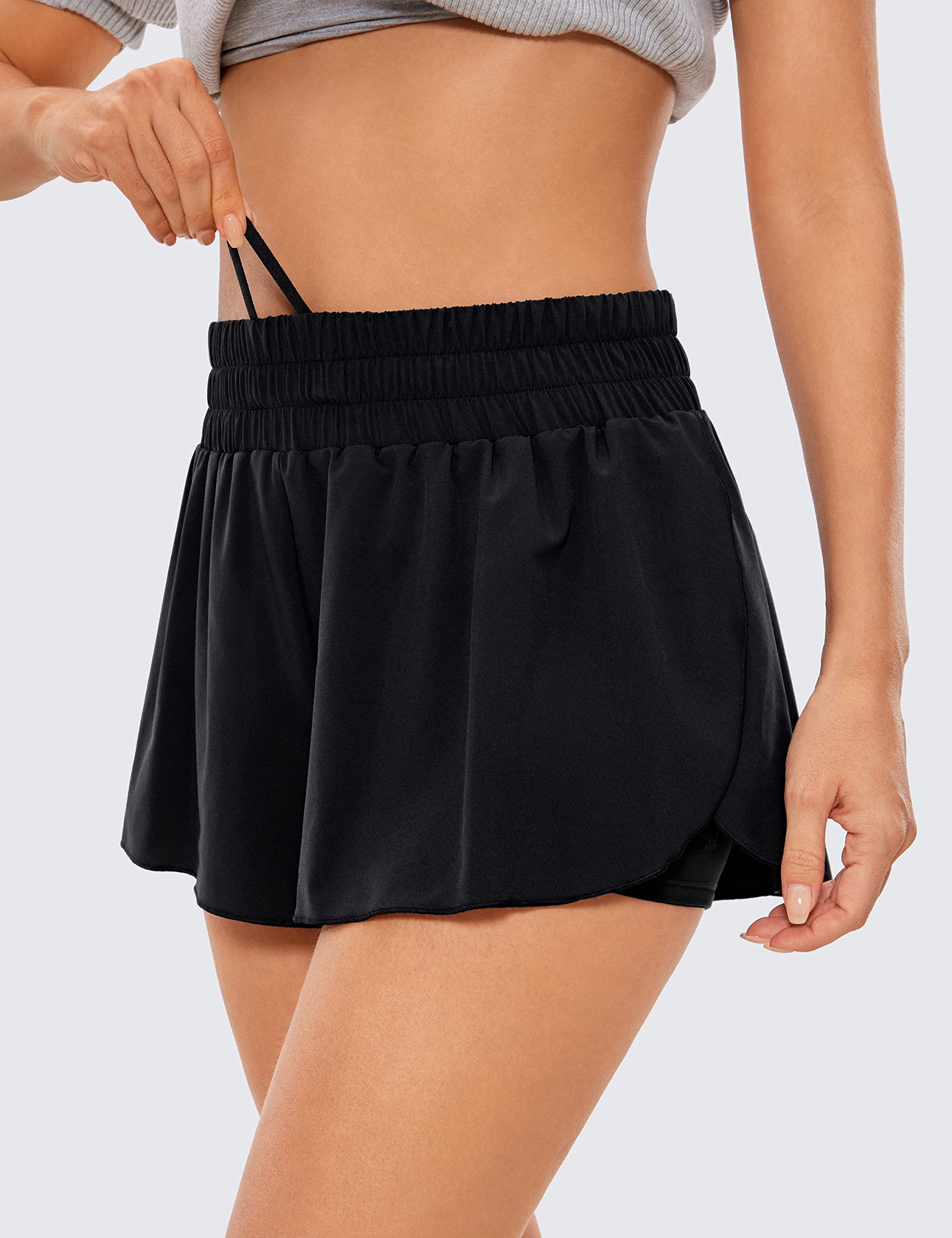 CRZ YOGA 2 in 1 Flowy Running Shorts for Women High Waisted Quick Dry Athletic Gym Lounge Workout Shorts Cute Tennis Skirts Black Medium