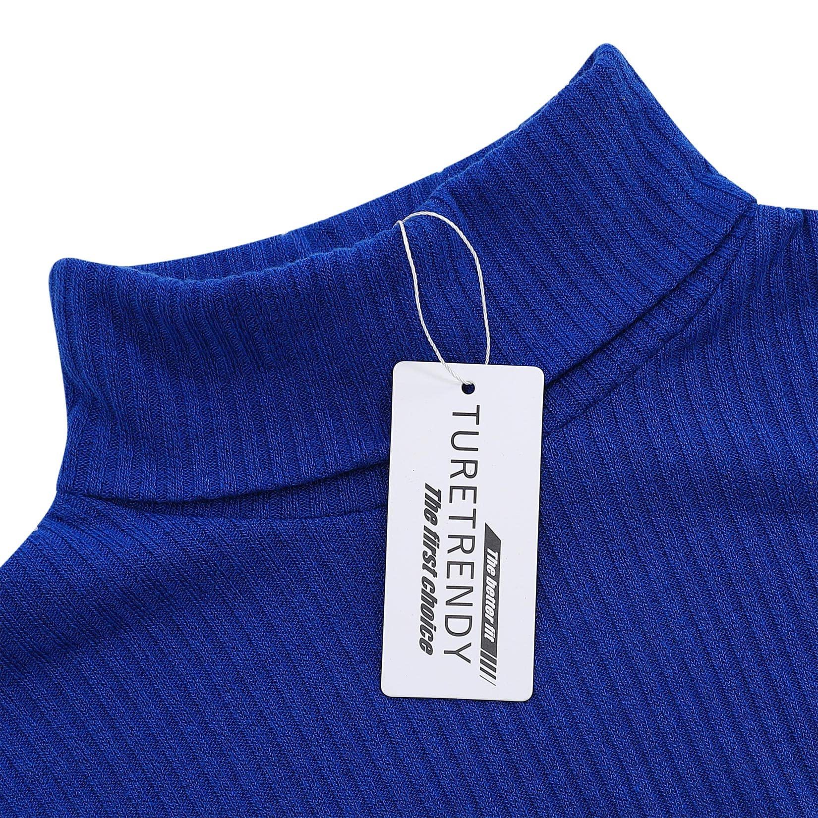 TURETRENDY Men's Stretch Muscle Tshirts Turtleneck Long Sleeve Knit Tees Casual Slim Fit Basic Shirt Tops Royal Blue 2XL