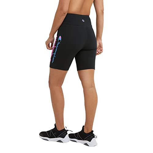 Champion Bike, Authentic, Moisture Wicking, Bikers Shorts for Women (Plus, Black Mirrored Script, Large