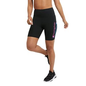 champion bike, authentic, moisture wicking, bikers shorts for women (plus, black mirrored script, x-large