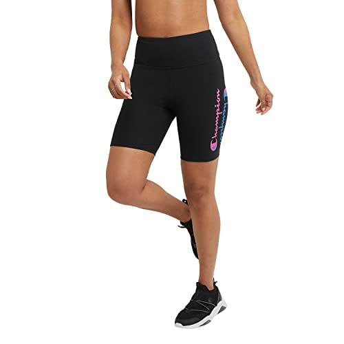 Champion Bike, Authentic, Moisture Wicking, Bikers Shorts for Women (Plus, Black Mirrored Script, X-Large