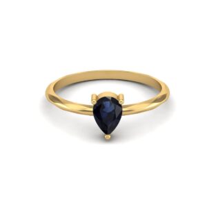 MOONEYE Natural Blue Sapphire 6x4mm Pear Shaped Solitaire Ring 925 Sterling Silver Women Wedding Anniversary Ring (Gold Vermeil, 8)