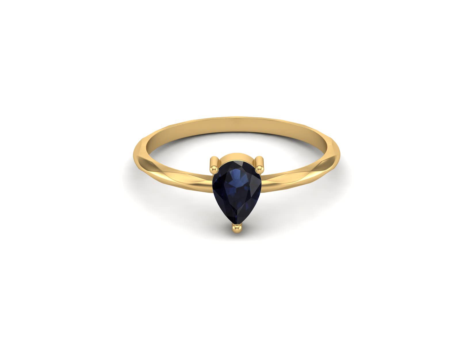 MOONEYE Natural Blue Sapphire 6x4mm Pear Shaped Solitaire Ring 925 Sterling Silver Women Wedding Anniversary Ring (Gold Vermeil, 8)