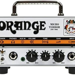 Orange MT20 Micro Terror 20-Watt Mini Hybrid Guitar Amplifier Head Bundle w/ 10' Pig Hog Woven Instrument Cable, Power Supply and Liquid Audio Polishing Cloth (4 Items)