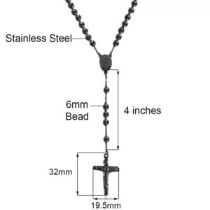 Stainless Steel Beaded Rosary Cross Necklace –6MM Crucifix Cross Medallion Rosary Chain Y-Necklace for Women & Men Religious Jewelry Comes in Silver, Gold, Rose, Black Color with a Gift Box (BB)