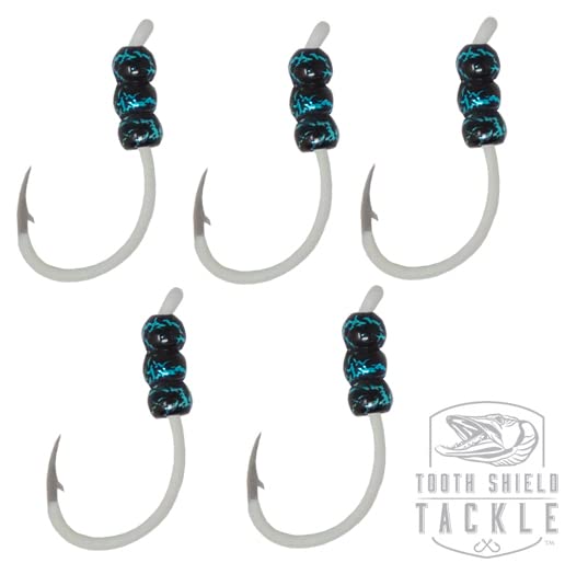 Tooth Shield Tackle 5 Pack Tungsten Weighted Ice Fishing Deadstick Plummeting Hooks Weighted Tip-Up Hooks / Tip Down Hook Walleye Crappie Perch Tungsten Jigs (Electric Teal)