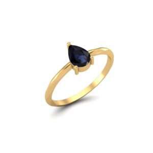 MOONEYE Natural Blue Sapphire 6x4mm Pear Shaped Solitaire Ring 925 Sterling Silver Women Wedding Anniversary Ring (Gold Vermeil, 8)