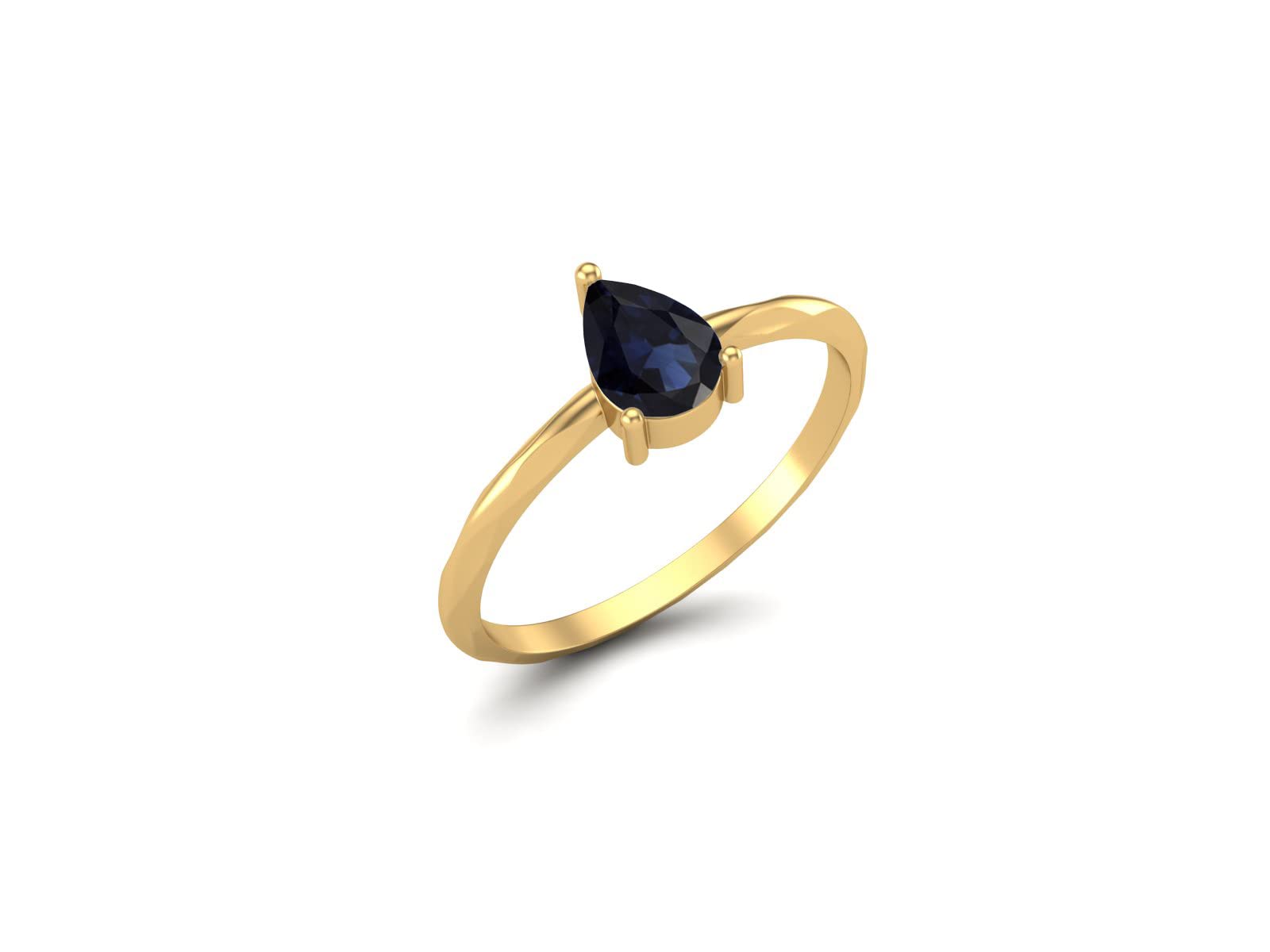 MOONEYE Natural Blue Sapphire 6x4mm Pear Shaped Solitaire Ring 925 Sterling Silver Women Wedding Anniversary Ring (Gold Vermeil, 8)