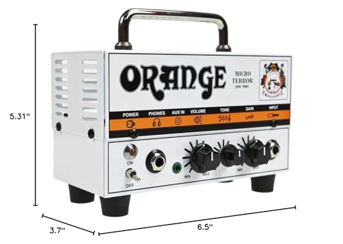 Orange MT20 Micro Terror 20-Watt Mini Hybrid Guitar Amplifier Head Bundle w/ 10' Pig Hog Woven Instrument Cable, Power Supply and Liquid Audio Polishing Cloth (4 Items)