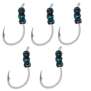 tooth shield tackle 5 pack tungsten weighted ice fishing deadstick plummeting hooks weighted tip-up hooks / tip down hook walleye crappie perch tungsten jigs (electric teal)