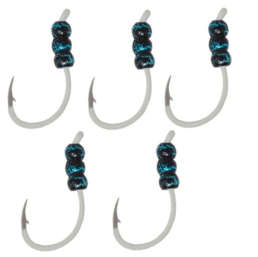 Tooth Shield Tackle 5 Pack Tungsten Weighted Ice Fishing Deadstick Plummeting Hooks Weighted Tip-Up Hooks / Tip Down Hook Walleye Crappie Perch Tungsten Jigs (Electric Teal)