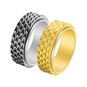 Retro Dragon Scales Spinner Rings Rotatable Stainless Steel Hip-hop Biker Punk Fidget Band Rings for Women Men Boys Girls Anti Anxiety Stress Relief Statement Promise Couple Rings