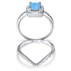 LaRaso & Co Sterling Silver Princess Cut 1 carat Blue Lab Opal Wedding Engagement Bridal Ring Set 8