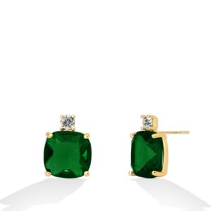 M.DUN - Cushion Cut Cubic Zirconia Crystal Stud Earrings For Women 925 Stering Silver Post 18K Gold Plated (emerald)