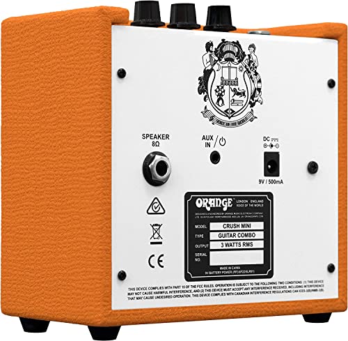 Orange Crush Amp Mini 3W Analogue Combo Battery Powered Amp Bundle with AC Power Adapter, 9V Battery & Polishing Cloth - Electric Bass Guitar Amp, Portable Practice Amp, Mini Speaker Amplifier