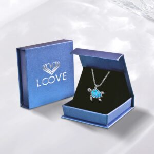 LOOVE Animal Necklace 925 Sterling Silver Turtle Necklace for Women Blue Opal Sea Turtle Pendant Cute Turtle Jewelry