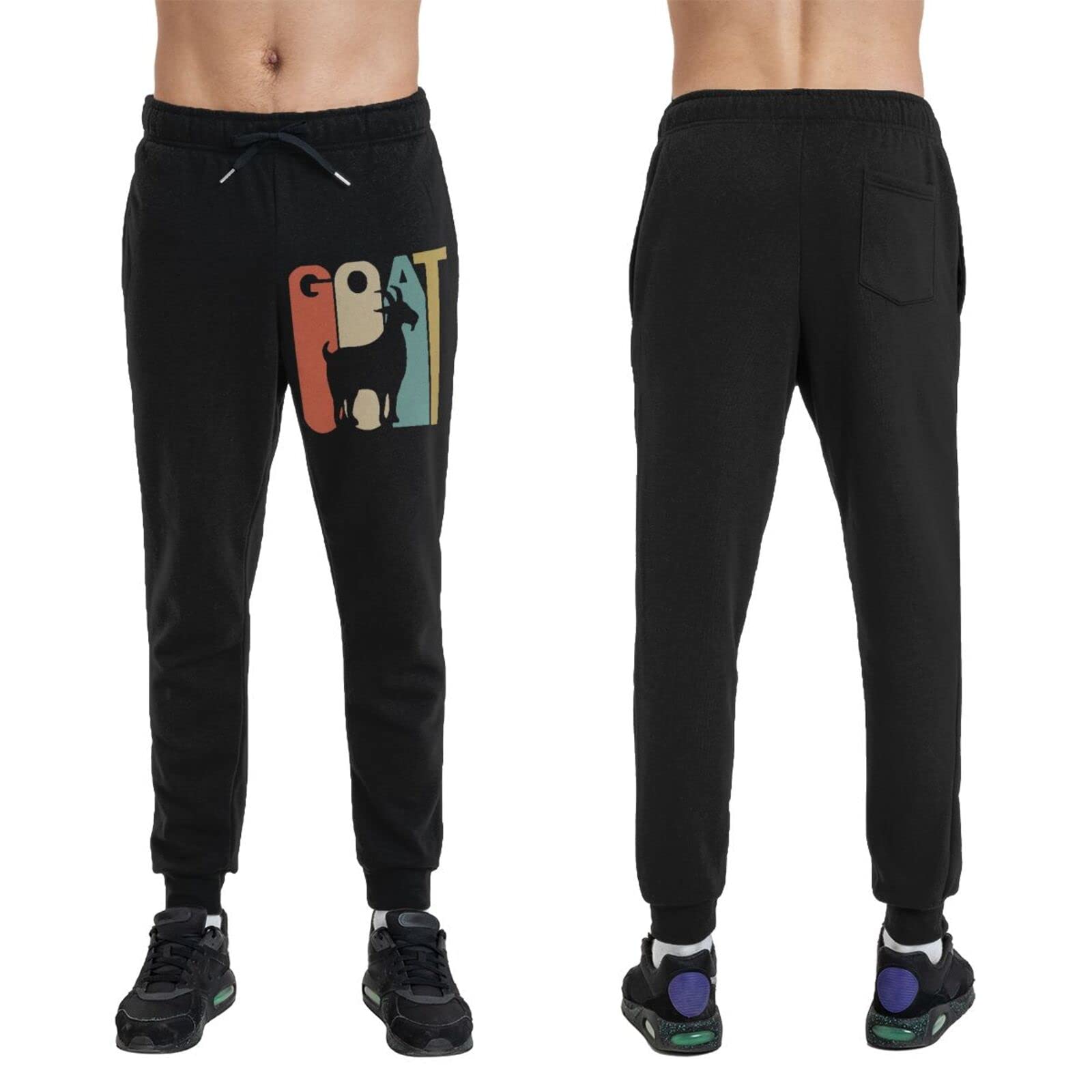 Goat Men's Casual Yoga Sweatpants Workout Athletic Elastic Waist Pants Outdoor Jogger Pants Medium Black