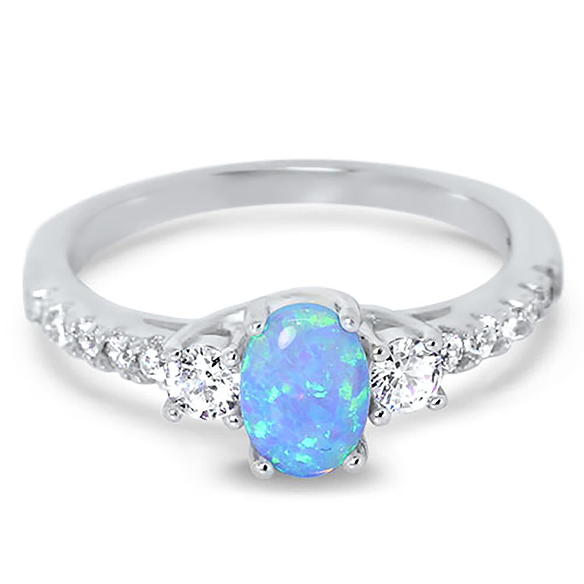 LaRaso & Co His Hers Sterling Silver TRIO Wedding Set Blue Opal White Topaz Gemstone Bridal Rings Him Her 9/6