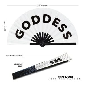 Goddess hand fan foldable bamboo circuit hand fan funny gag slang words expressions statement gifts Festival accessories Rave handheld Circuit event fan Clack fans (White)