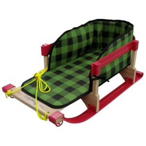 Superio Children Wooden Sled, Snow Sled for Toddlers, Kids Sleigh with Pull Ropes and Cushion, Baby Sled, Red (Wooden Sled with Cushion) (Green)