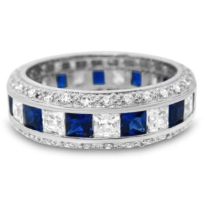 LaRaso & Co Sterling Silver Simulated Sapphire Blue White Anniversary Ring Wedding Band For Men Women Size 7