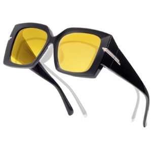 LVIOE Oversized Women Night Vision Glasses for Driving Fit Over Glasses with Polarized Yellow Tinted Lenses LN7519