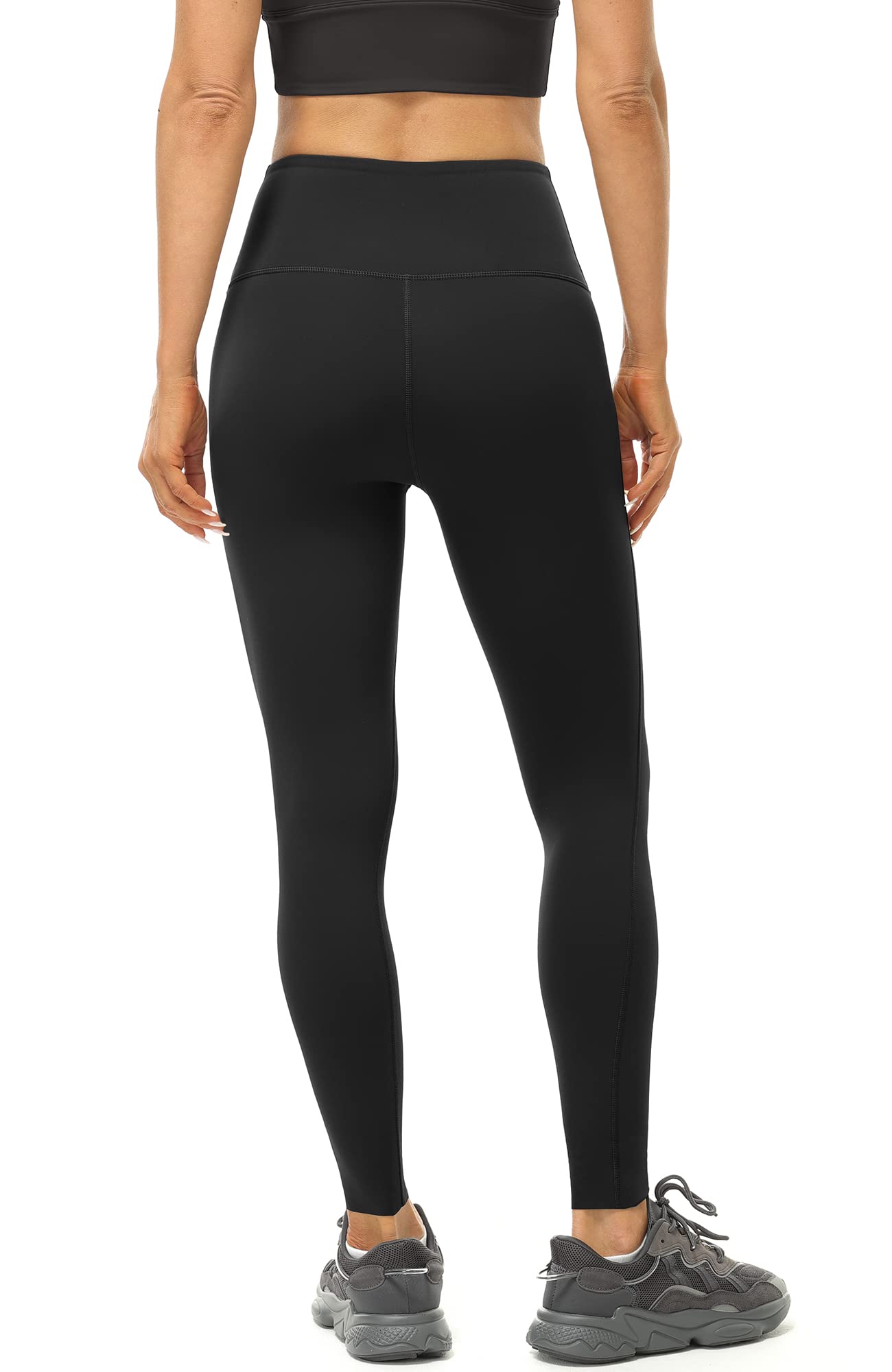 icyzone No Front Seam Workout Leggings for Women, High Waisted Compression Gym Running Yoga Pants Tummy Control (Black, L)