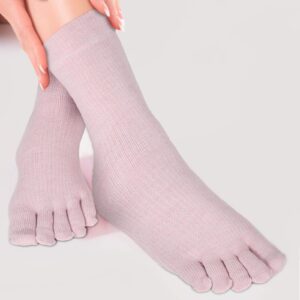 Bencailor 4 Pair Women Five Toe Socks Cotton Toe Socks Athletic Running Long Split Toe Women's Cotton Crew Ankle Socks(Black, Beige, Pink, Grey)