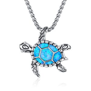 LOOVE Animal Necklace 925 Sterling Silver Turtle Necklace for Women Blue Opal Sea Turtle Pendant Cute Turtle Jewelry