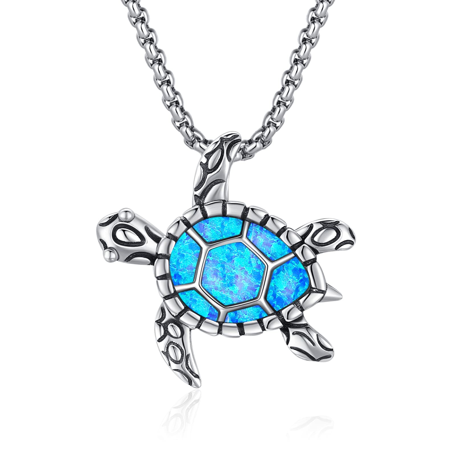 LOOVE Animal Necklace 925 Sterling Silver Turtle Necklace for Women Blue Opal Sea Turtle Pendant Cute Turtle Jewelry