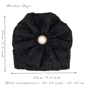 Urieo Big Flower Turban Black Beanie Head Wrap Elastic Ruffle Headwrap Hat for Women