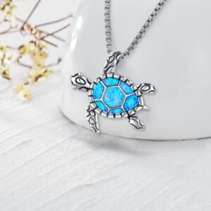 LOOVE Animal Necklace 925 Sterling Silver Turtle Necklace for Women Blue Opal Sea Turtle Pendant Cute Turtle Jewelry