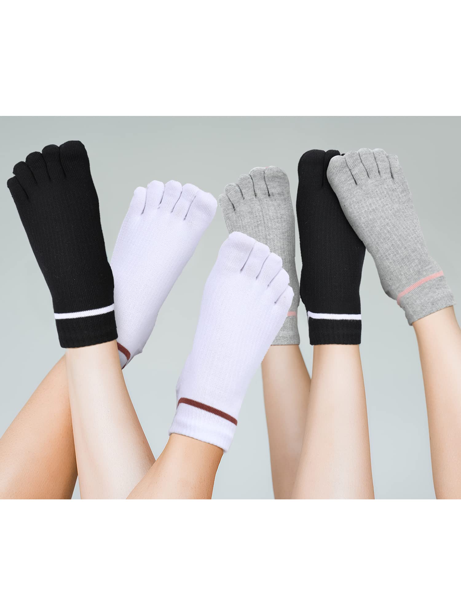 Bencailor 4 Pair Women Five Toe Socks Cotton Toe Socks Athletic Running Long Split Toe Women's Cotton Crew Ankle Socks(Black, White, Grey, Khaki)