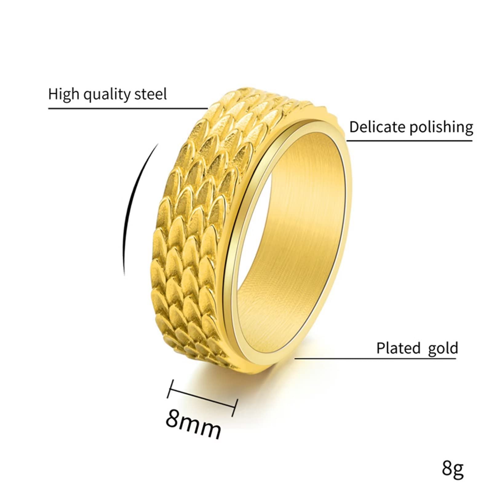 Retro Dragon Scales Spinner Rings Rotatable Stainless Steel Hip-hop Biker Punk Fidget Band Rings for Women Men Boys Girls Anti Anxiety Stress Relief Statement Promise Couple Rings