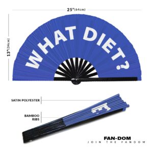 What Diet? hand fan foldable bamboo circuit hand fan funny gag slang words expressions statement gifts Festival accessories Rave handheld Circuit event fan Clack fans (Blue)