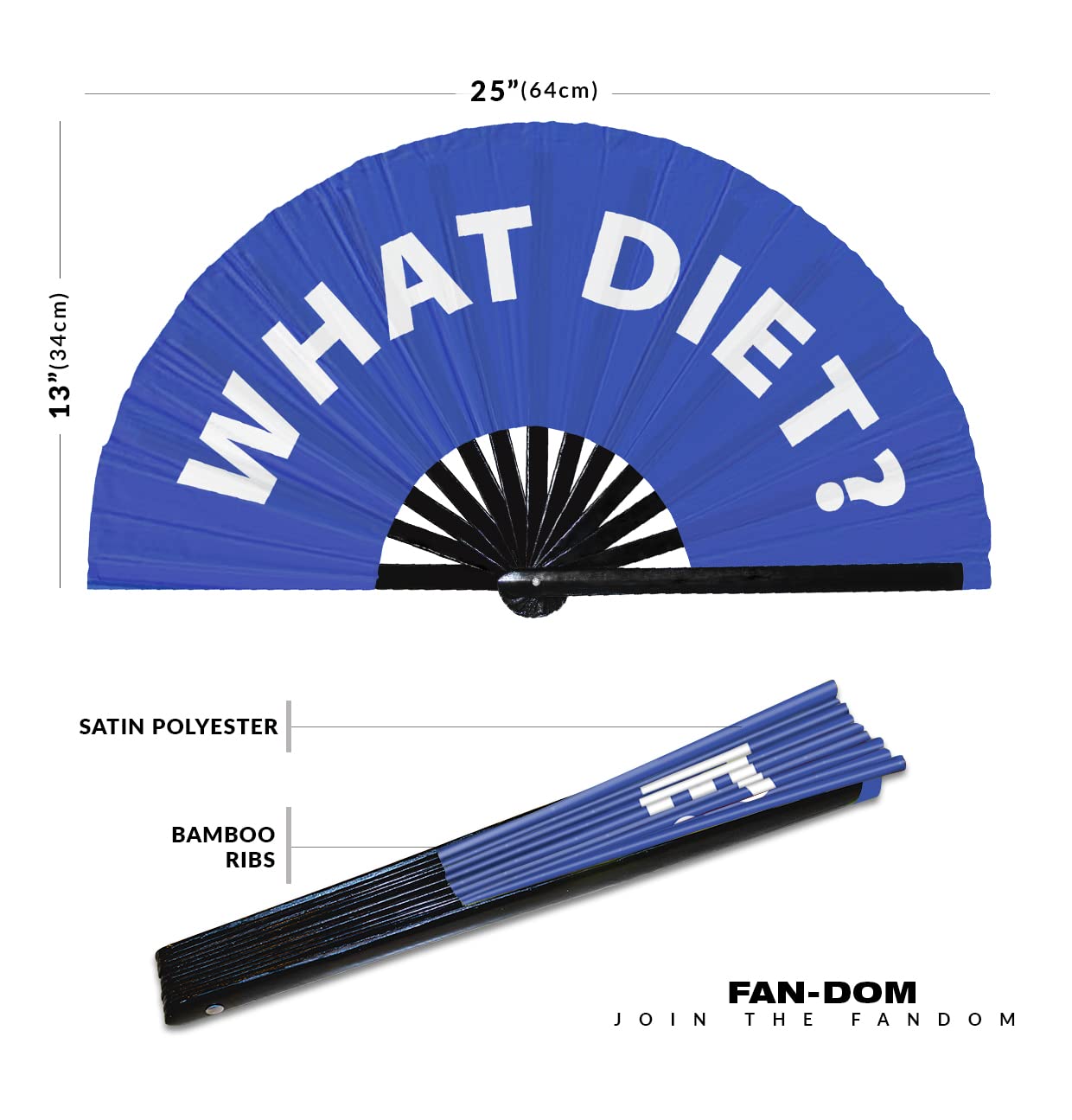 What Diet? hand fan foldable bamboo circuit hand fan funny gag slang words expressions statement gifts Festival accessories Rave handheld Circuit event fan Clack fans (Blue)