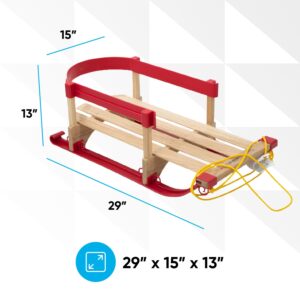 Superio Children Wooden Sled, Snow Sled for Toddlers, Kids Sleigh with Pull Ropes and Cushion, Baby Sled, Red (Wooden Sled with Cushion) (Green)