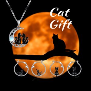 Fryneauy Cat Necklace 925 Sterling Silver Moonstone Moon Cat Pendant Cute Animal Jewelry Gift for Women Mother Sister