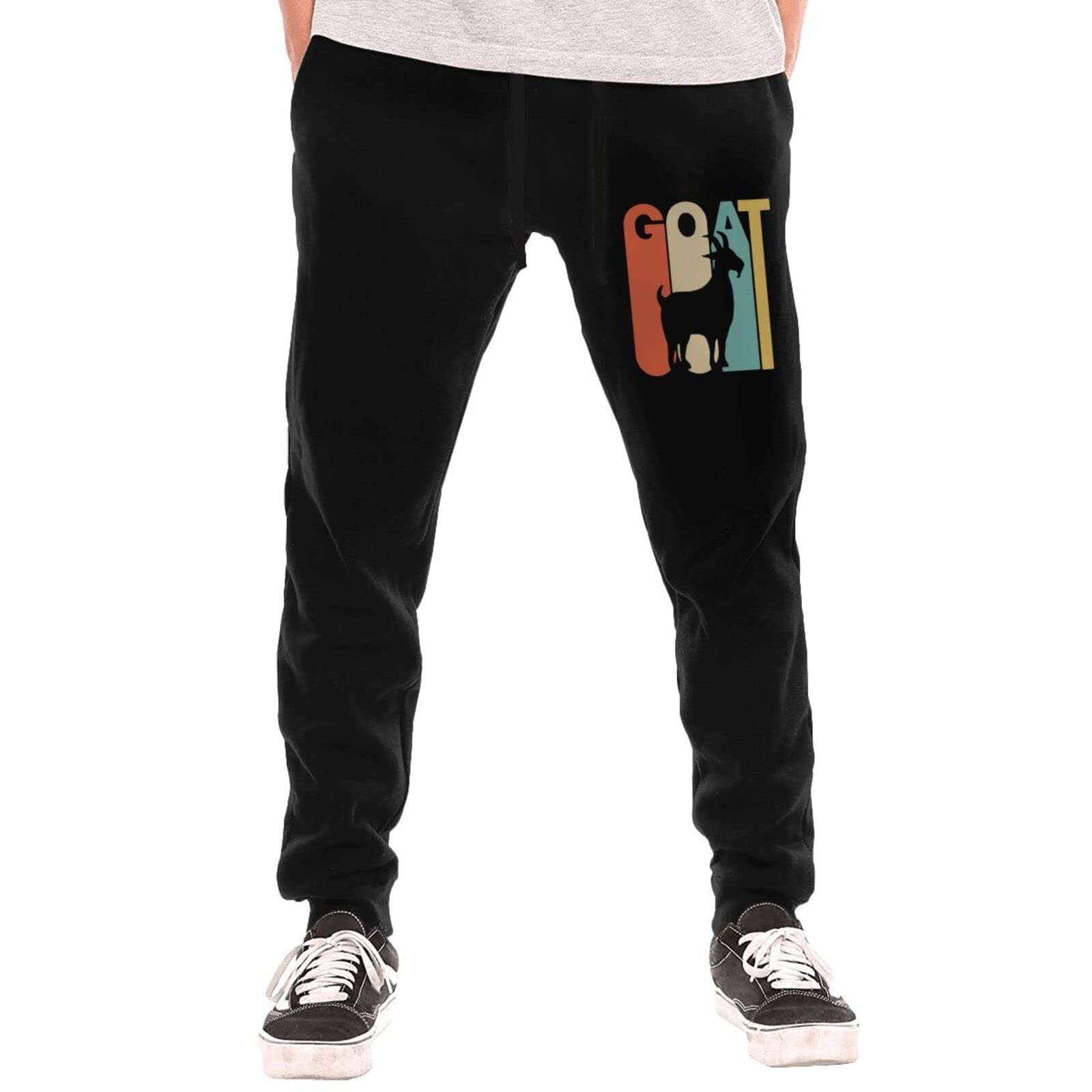 Goat Men's Casual Yoga Sweatpants Workout Athletic Elastic Waist Pants Outdoor Jogger Pants Medium Black