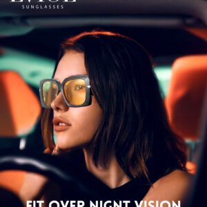 LVIOE Oversized Women Night Vision Glasses for Driving Fit Over Glasses with Polarized Yellow Tinted Lenses LN7519