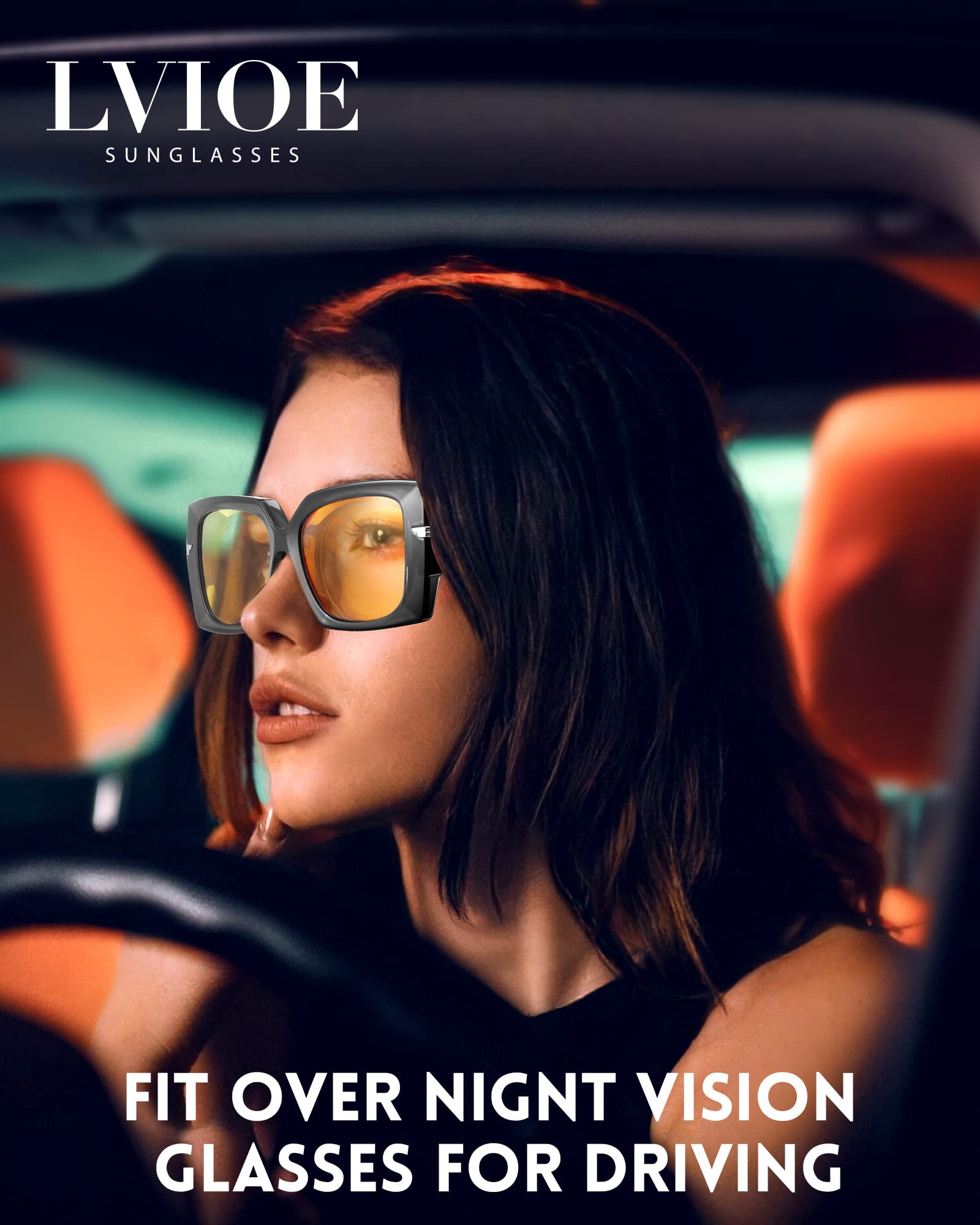 LVIOE Oversized Women Night Vision Glasses for Driving Fit Over Glasses with Polarized Yellow Tinted Lenses LN7519