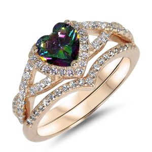 1 carat Simulated Black Mystic Topaz Heart CZ Wedding Ring Set for Women Size 10