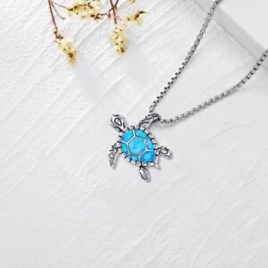 LOOVE Animal Necklace 925 Sterling Silver Turtle Necklace for Women Blue Opal Sea Turtle Pendant Cute Turtle Jewelry