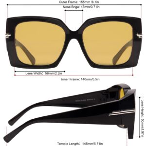 LVIOE Oversized Women Night Vision Glasses for Driving Fit Over Glasses with Polarized Yellow Tinted Lenses LN7519