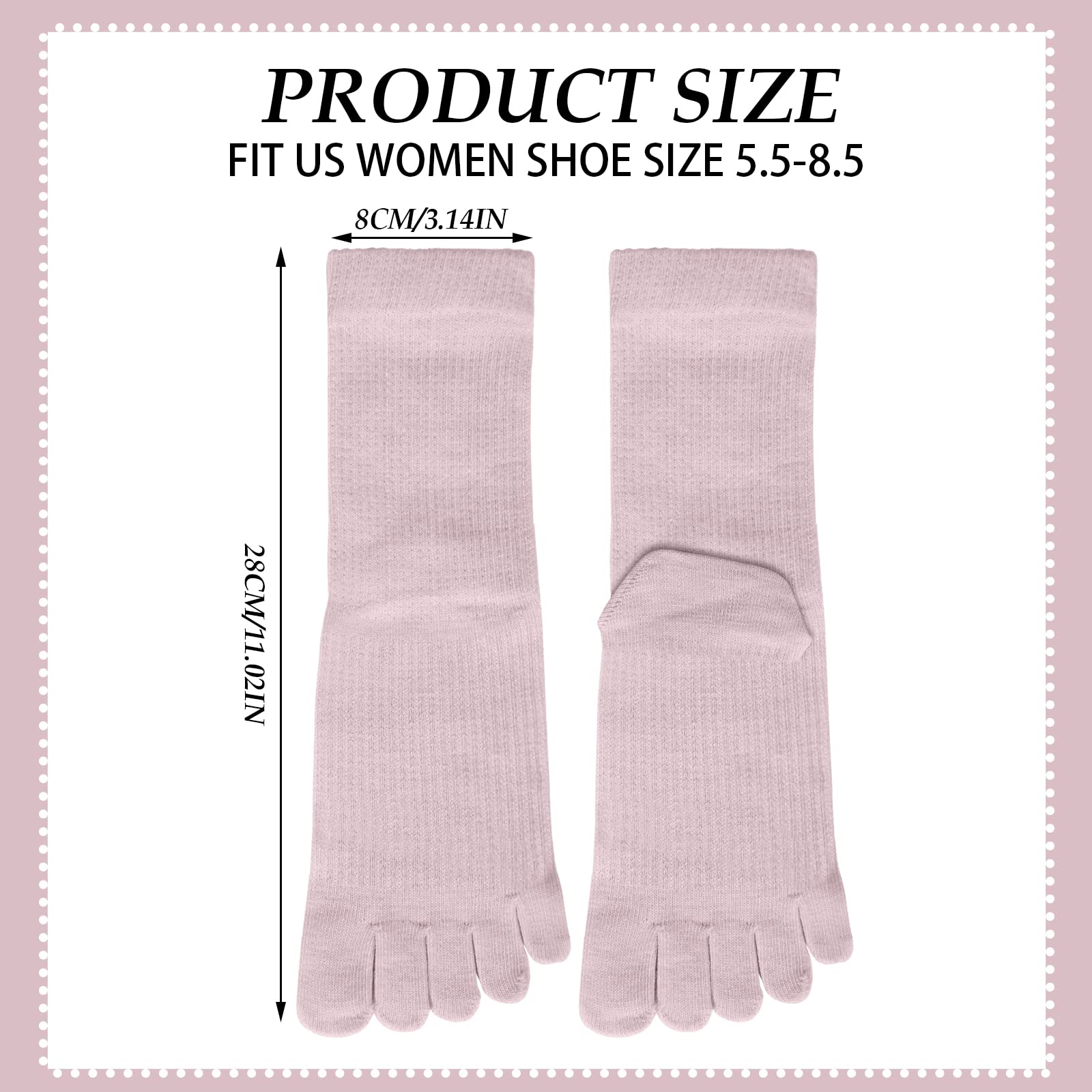 Bencailor 4 Pair Women Five Toe Socks Cotton Toe Socks Athletic Running Long Split Toe Women's Cotton Crew Ankle Socks(Black, Beige, Pink, Grey)